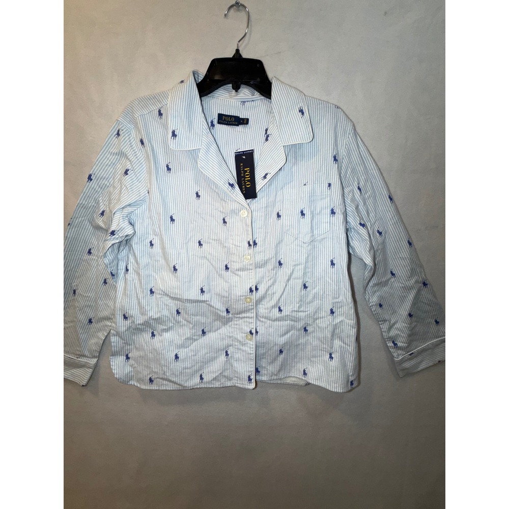 Polo Ralph Lauren Blue White Stripe Pajama Shirt Top Womens Size XL Pony Logo
